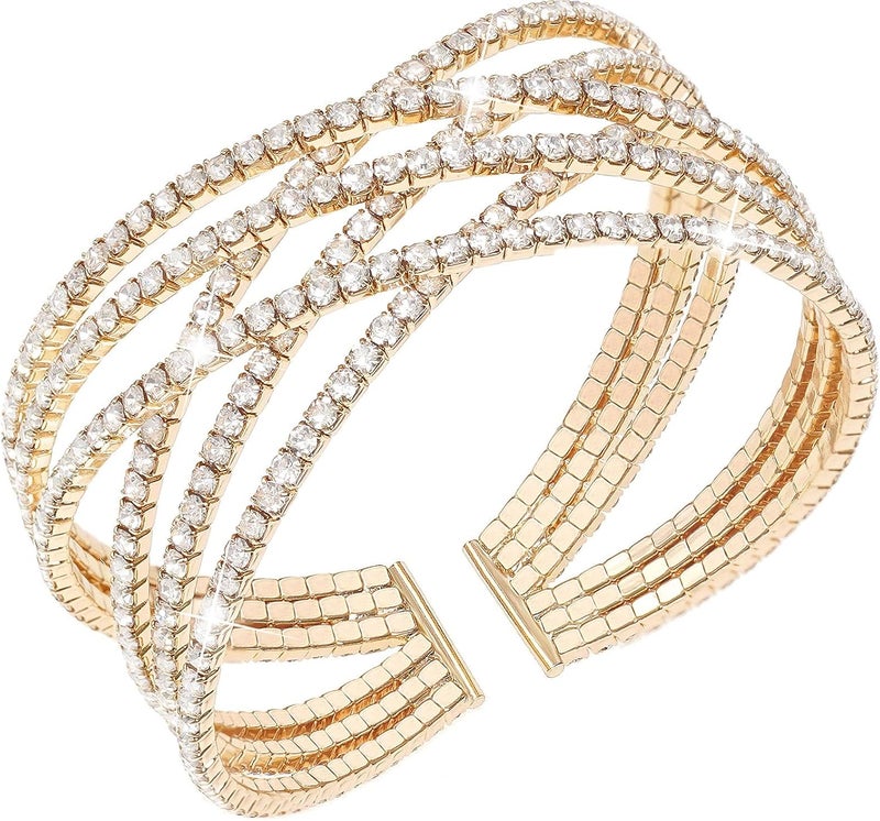 Suyi Rhinestone Bracelet Multilayer Gold Cuff Bracelet for Women Crystal Braidal Bracelets - Image 1